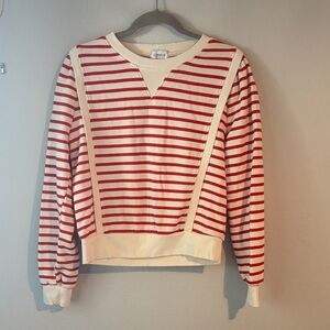 Evereve Red & Cream Striped Crewneck Sweatshirt